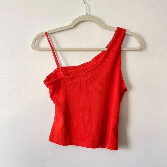We The Free Free People Ribbed One Shoulder Tank In Red Orange Size Small - Picture 2 of 5